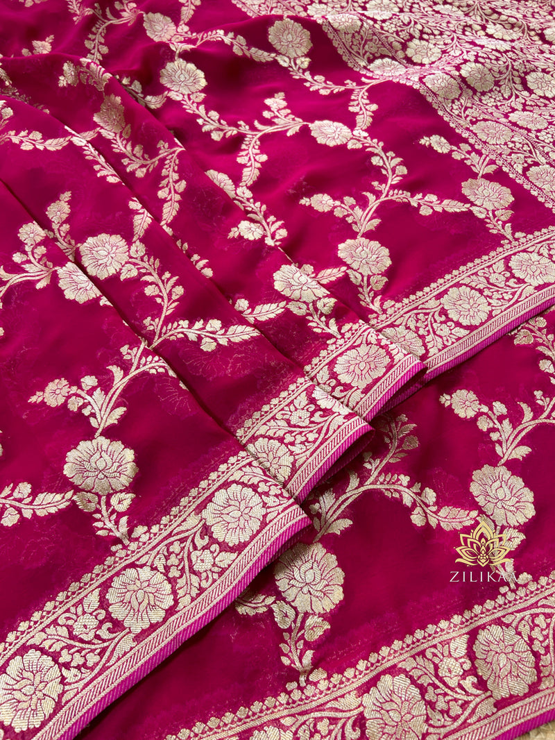 Queen Pink Banarasi Khaddi Weaved Georgette Saree