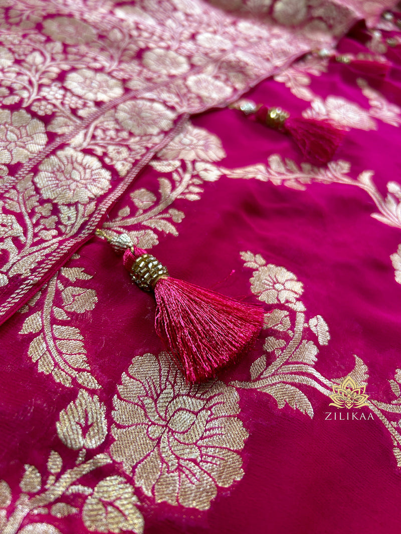 Queen Pink Banarasi Khaddi Weaved Georgette Saree