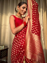 Scarlet Red Banarasi Khaddi Weaved Georgette Saree