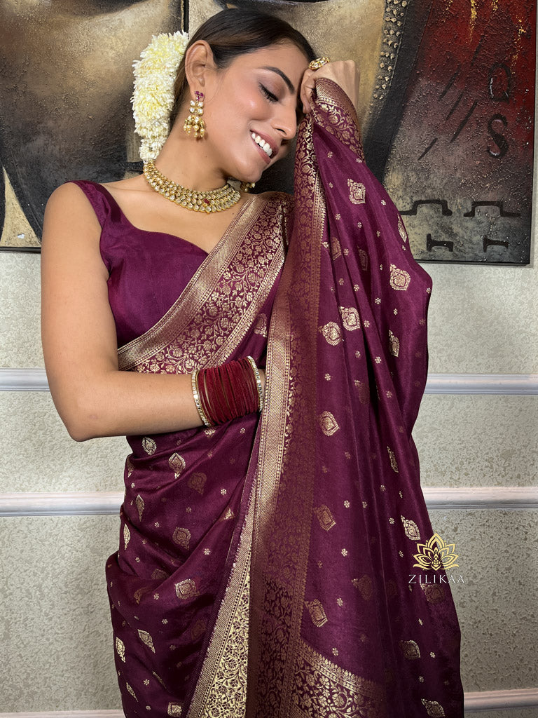 Plum Wine Banarasi Uppada Silk Saree