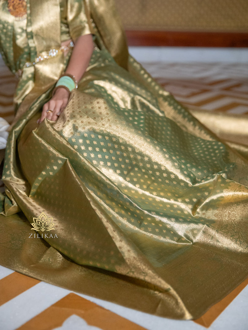 Olive Green Kanchipuram Tissue Silk Saree