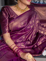 Eggplant Purple Kanjeevaram Silk Saree