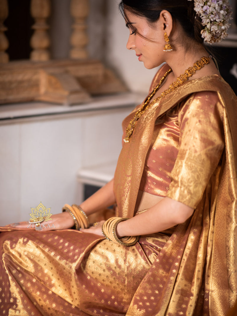 Caramel Gold Kanchipuram Tissue Silk Saree