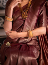 Sangria Maroon  Kanchipuram Silk Saree