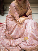 Orchid Pink Gota Embroidery French Silk Saree