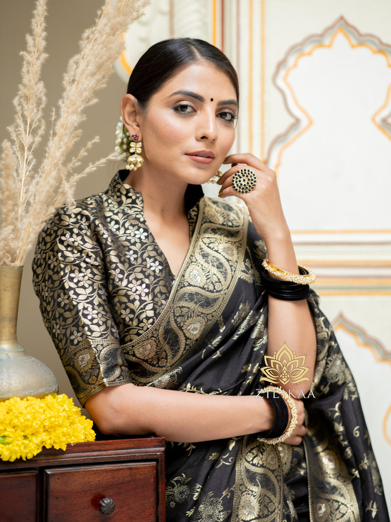 Midnight Black Uppada Silk Saree