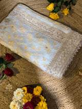 Ivory Special Zardozi Handwork Mulberry Banarasi Silk Saree