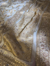 Ivory Special Zardozi Handwork Mulberry Banarasi Silk Saree
