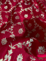 Calcutta Red Zardozi Pearl Handwork Mulberry Banarasi Silk Saree