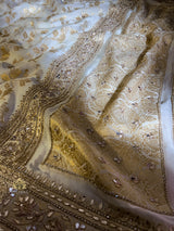 Ivory Special Zardozi Handwork Mulberry Banarasi Silk Saree
