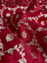 Calcutta Red Zardozi Pearl Handwork Mulberry Banarasi Silk Saree