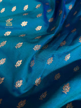 Peacock Blue Zardozi Handwork Katan silk saree