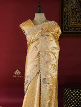 Golden Special Zardozi Hand Embroidery Kanchipuram Tissue Silk Saree