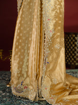 Golden Special Zardozi Hand Embroidery Kanchipuram Tissue Silk Saree