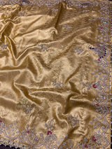 Golden Special Zardozi Hand Embroidery Kanchipuram Tissue Silk Saree