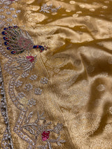 Golden Special Zardozi Hand Embroidery Kanchipuram Tissue Silk Saree