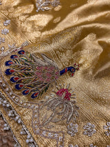 Golden Special Zardozi Hand Embroidery Kanchipuram Tissue Silk Saree