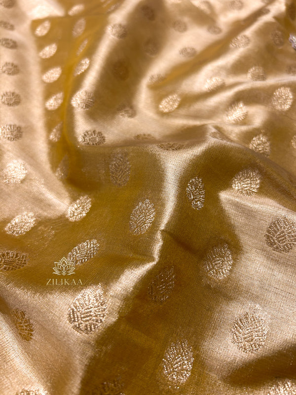 Golden Special Zardozi Hand Embroidery Kanchipuram Tissue Silk Saree
