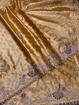 Golden Special Zardozi Hand Embroidery Kanchipuram Tissue Silk Saree