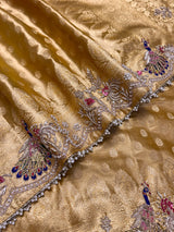 Golden Special Zardozi Hand Embroidery Kanchipuram Tissue Silk Saree