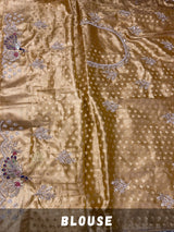 Golden Special Zardozi Hand Embroidery Kanchipuram Tissue Silk Saree