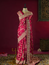 Calcutta Red Zardozi Handwork Mulberry Banarasi Silk Saree