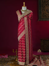 Calcutta Red Zardozi Handwork Mulberry Banarasi Silk Saree