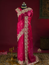 Queen Pink Mulberry Silk Saree With Zardozi Scalloped Border