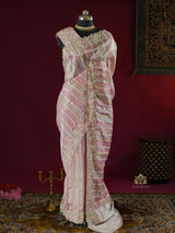 Pastel Pink Designer Hand Embroidery Rangkat Kanchi Tissue Silk Saree