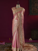 Salmon Pink Kanchipuram Tissue Silk Saree with Zardozi Hand Embroidery