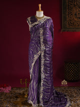Plum Purple Munga Silk Saree with Zardozi Hand Embriodery