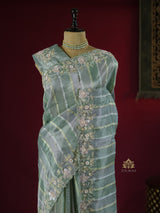 Fern Green Designer Hand Embroidery Rangkat Kanchi Tissue Silk Saree