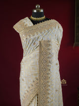Ivory Special Zardozi Handwork Munga Banarasi Silk Saree