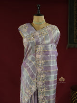 Lilac Purple Designer Hand Embroidery Rangkat Kanchi Tissue Silk Saree