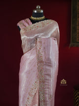 Baby Pink Designer Hand Embroidery Kanchi Tissue Silk Saree
