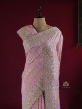 Baby Pink Zardozi Handwork Munga Banarasi SIlk Saree