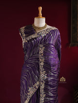 Plum Purple Munga Silk Saree with Zardozi Hand Embriodery