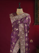 Plum Wine Zardozi Handwork Munga Banarasi Silk Saree