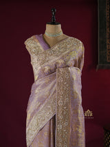 Lilac Purple Zardozi Handwork Kanchi Tissue Silk Saree