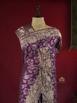 Plum Wine Banarasi Katan Silk Saree with Zardozi Handwork