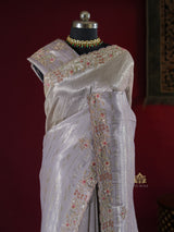 Lilac Purple Designer Hand Embroidery Kanchi Tissue Silk Saree