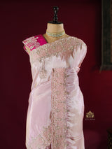 Pastel Pink Tissue Silk Saree with Zardozi Handwork