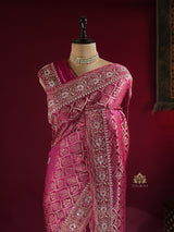 Queen Pink Zardozi Handwork Banarasi Silk Saree