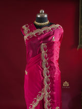 Queen Pink Munga Silk Saree with Designer Handwork