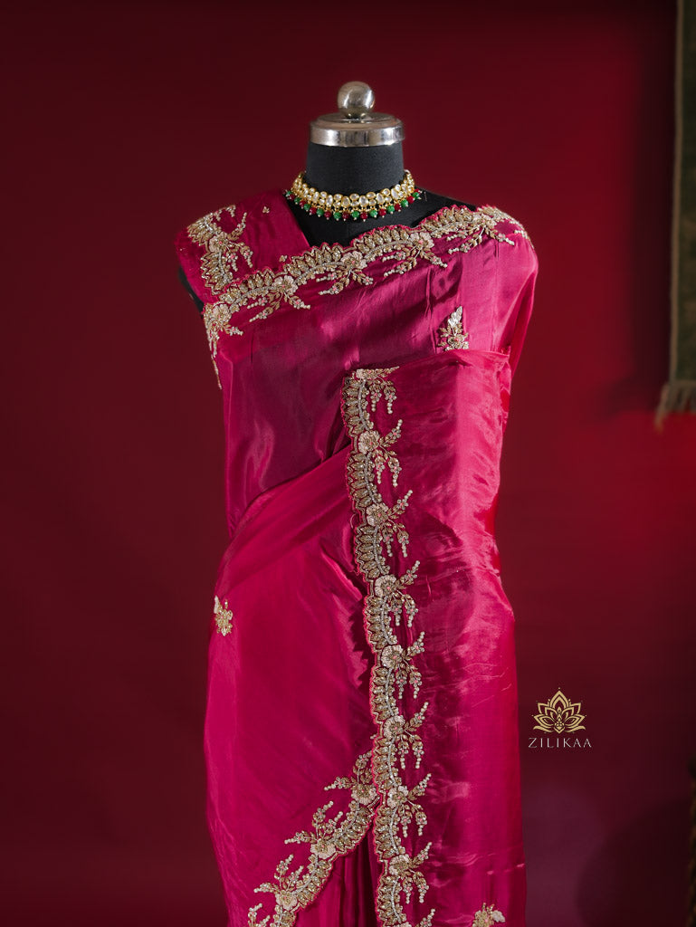 Queen Pink Munga Silk Saree with Designer Handwork