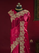 Queen Pink Mulberry Silk Saree With Zardozi Scalloped Border