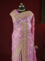 Baby Pink Zardozi Handwork Mulberry Banarasi Silk Saree