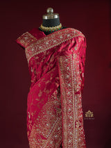 Calcutta Red Zardozi Handwork Mulberry Banarasi Silk Saree