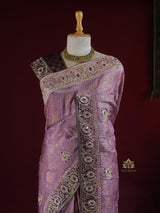 Lavender Purple Zardozi Handwork Munga Banarasi Silk Saree