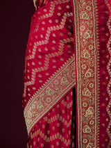 Calcutta Red Zardozi Handwork Mulberry Banarasi Silk Saree